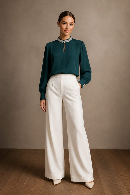 Blusa elegante con gioiello MAESTA B0131