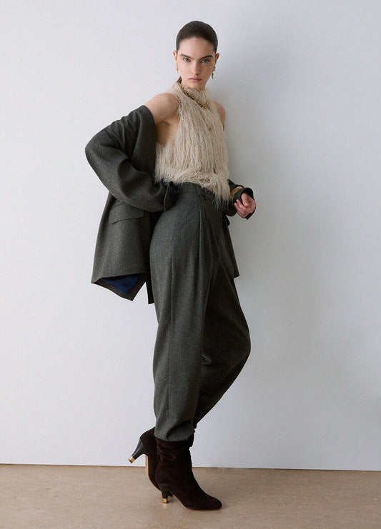 Pantalone in tweed verde CF6076