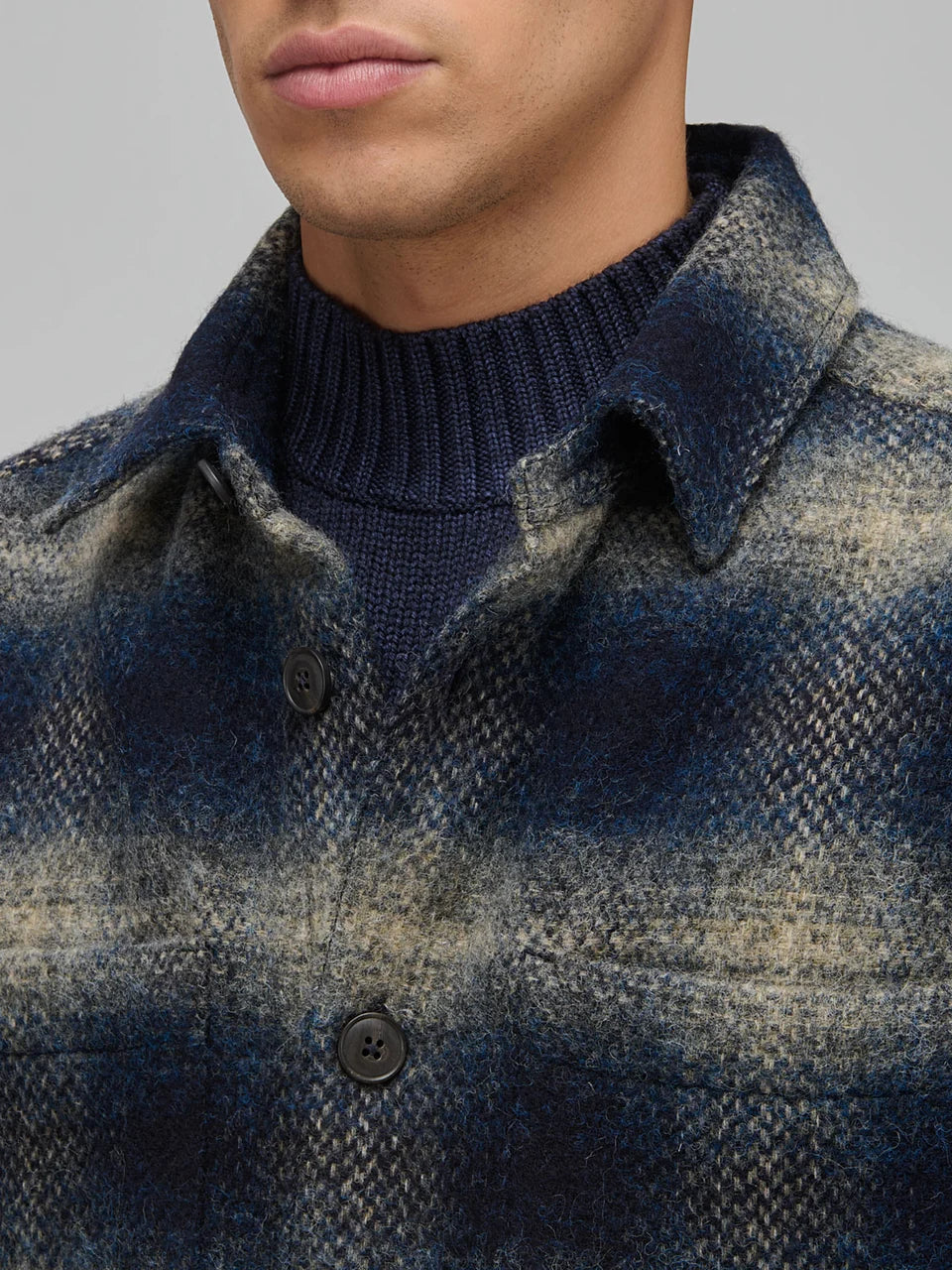 Overshirt quadri panno blu XACUS 31442