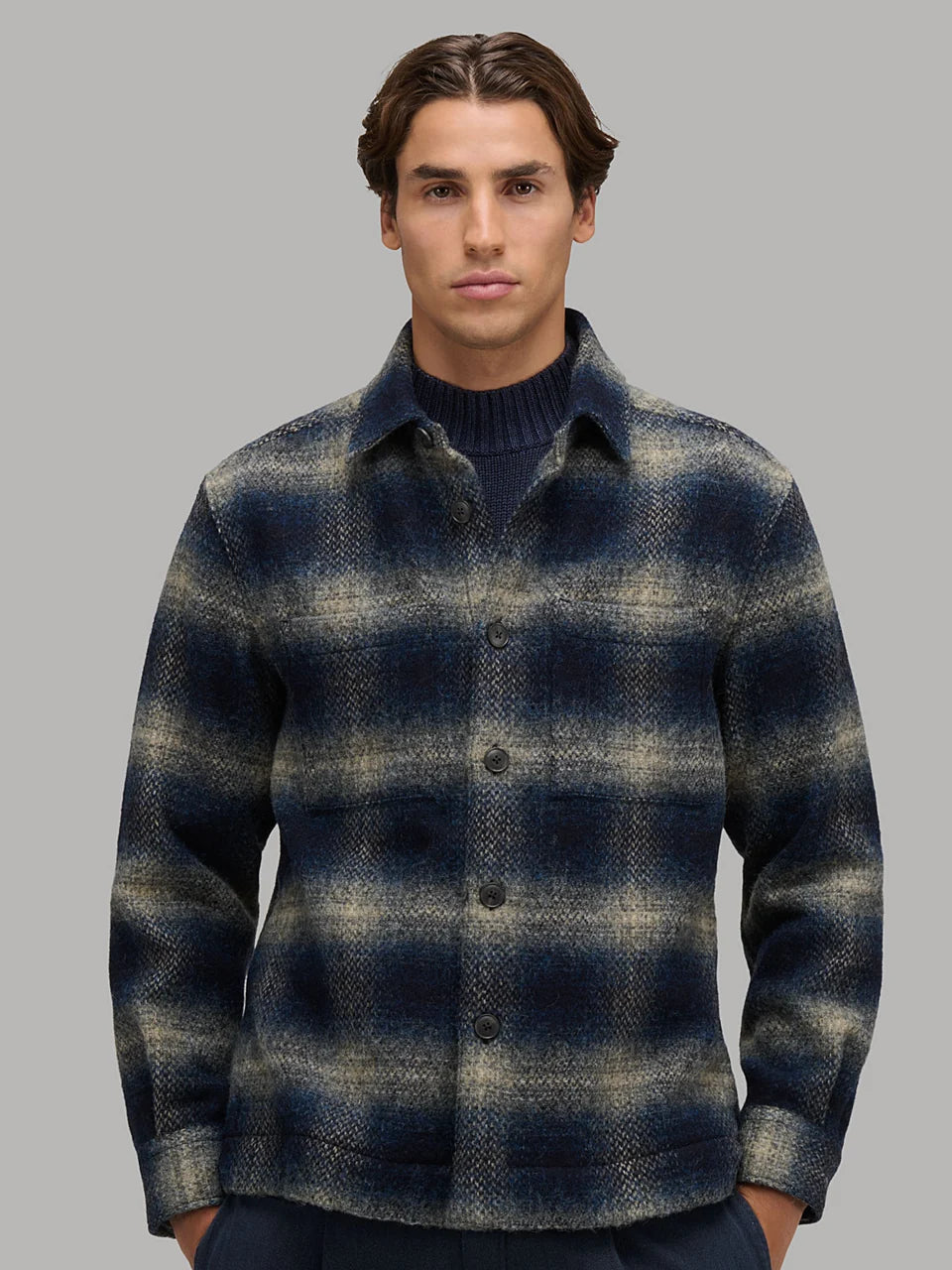 Overshirt quadri panno blu XACUS 31442