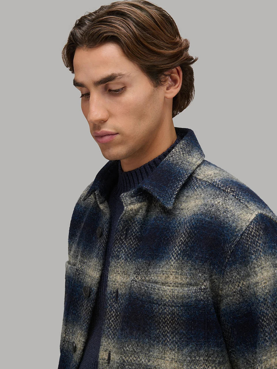 Overshirt quadri panno blu XACUS 31442