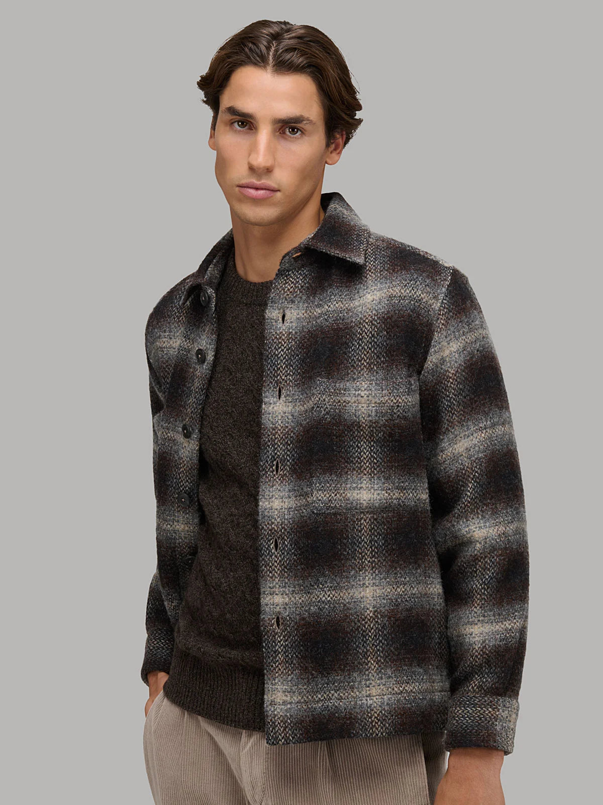Overshirt quadri panno marrone XACUS 31442