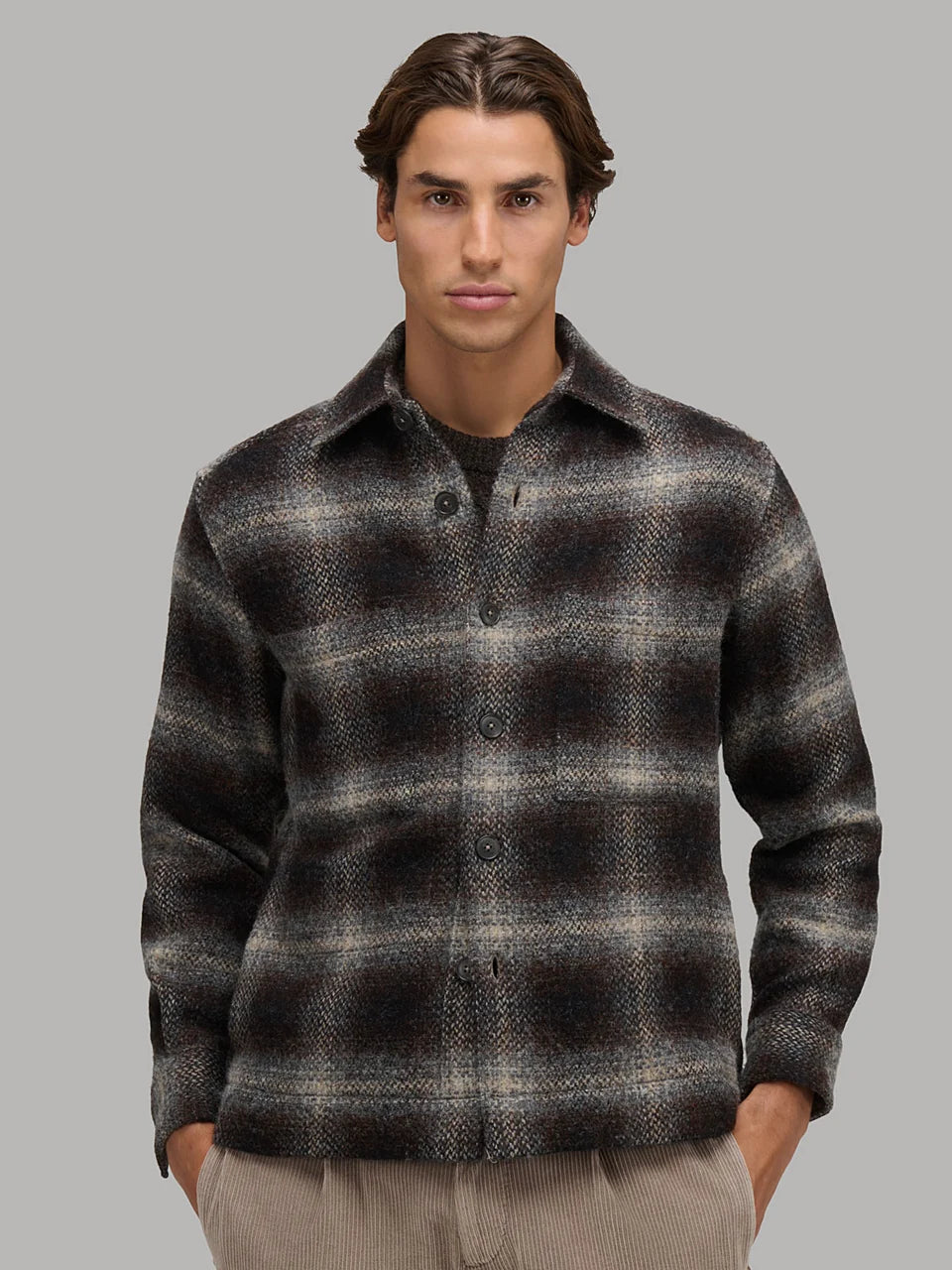 Overshirt quadri panno marrone XACUS 31442