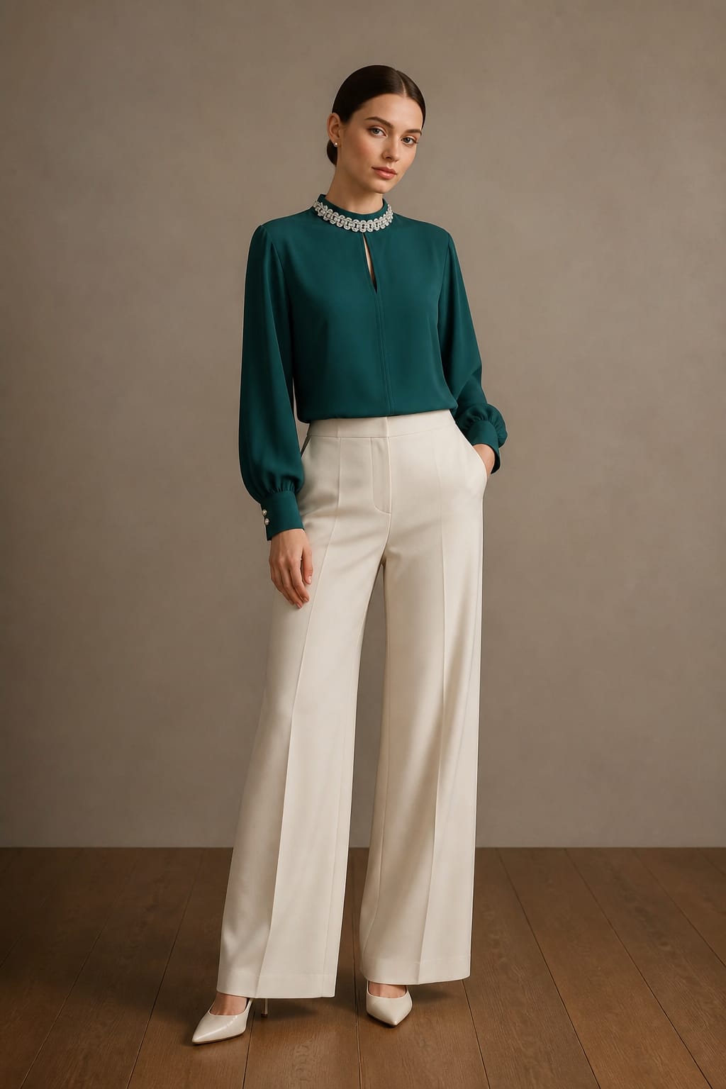 Blusa elegante con gioiello MAESTA B0131